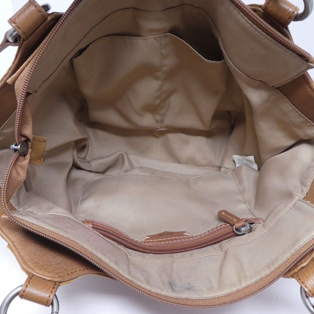 The Sak Bolinas Caramel Brown Floral Embossed Leather Satchel Bucket Bag Purse - Picture 8 of 13